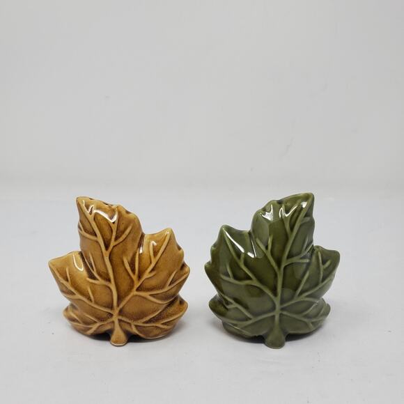 Pier 1 Imports gold & green leaf theme salt and pepper shaker EUC - Picture 5 of 6